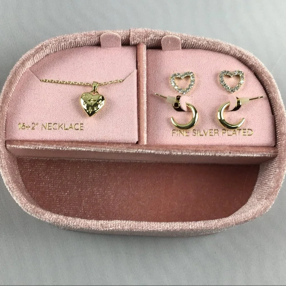 Fine Silver Plated Golden Tone Necklace and Earrings Set MSRP $50